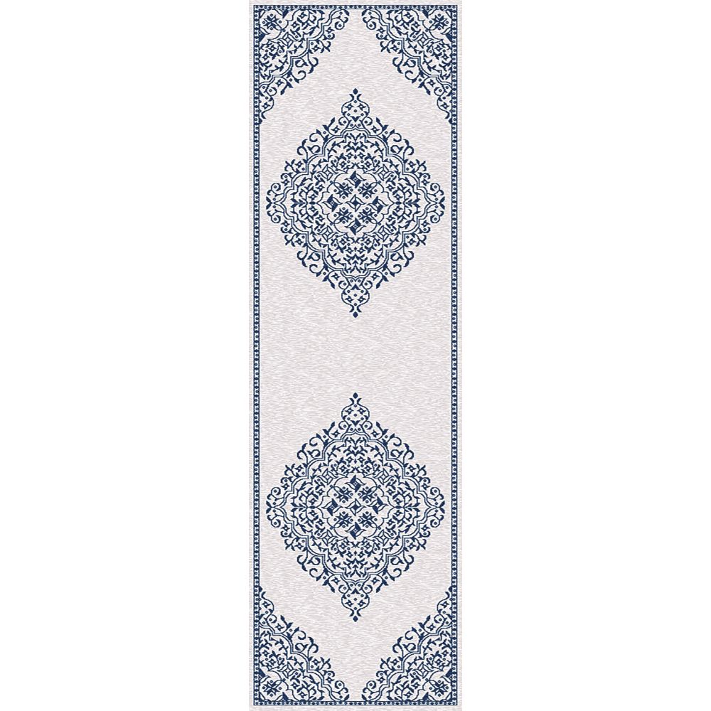 Dynamic Rugs 3302-105 Hera 2.3 Ft. X 7.7 Ft. Finished Runner Rug in Ivory/Blue 